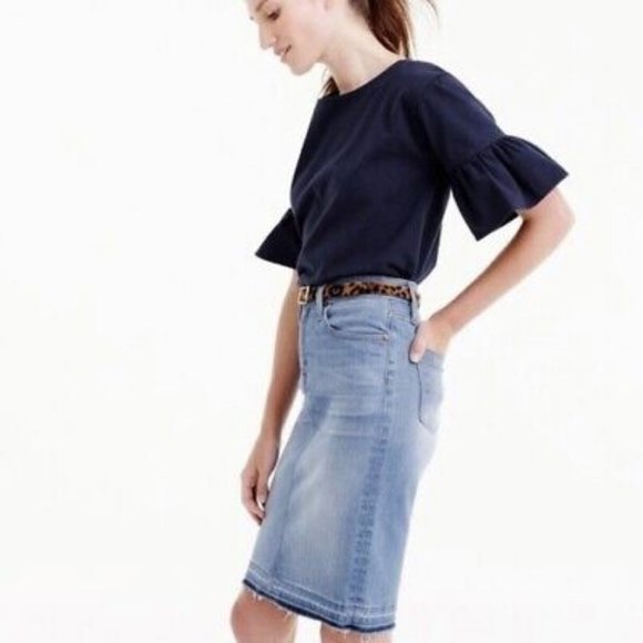 J.Crew Doran Frayed Denim Jean Pencil Skirt 27P 27 Petite #F2576 4 - Picture 3 of 16